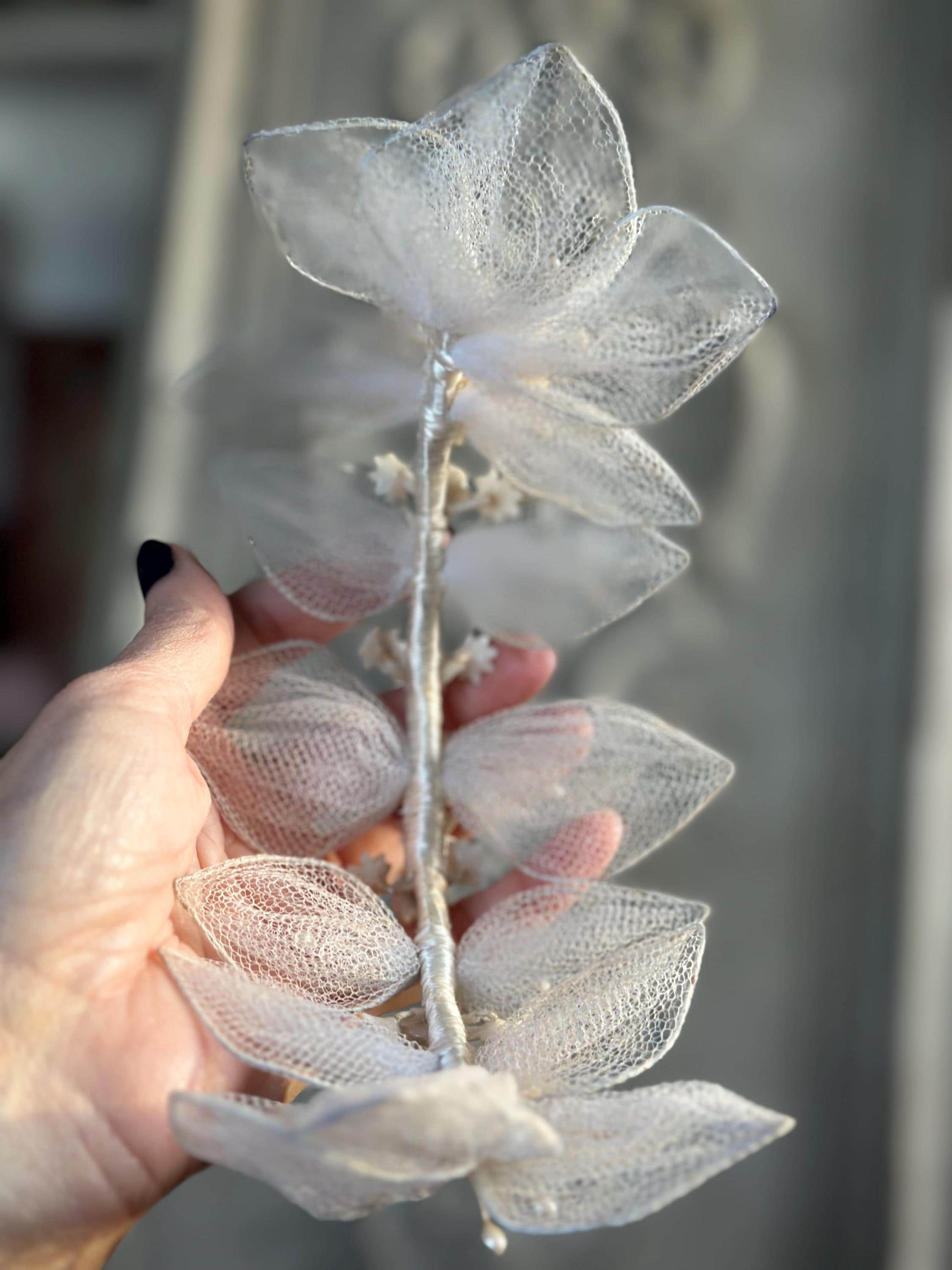 Antique 1940s  Floral Wax Tiara with tulle