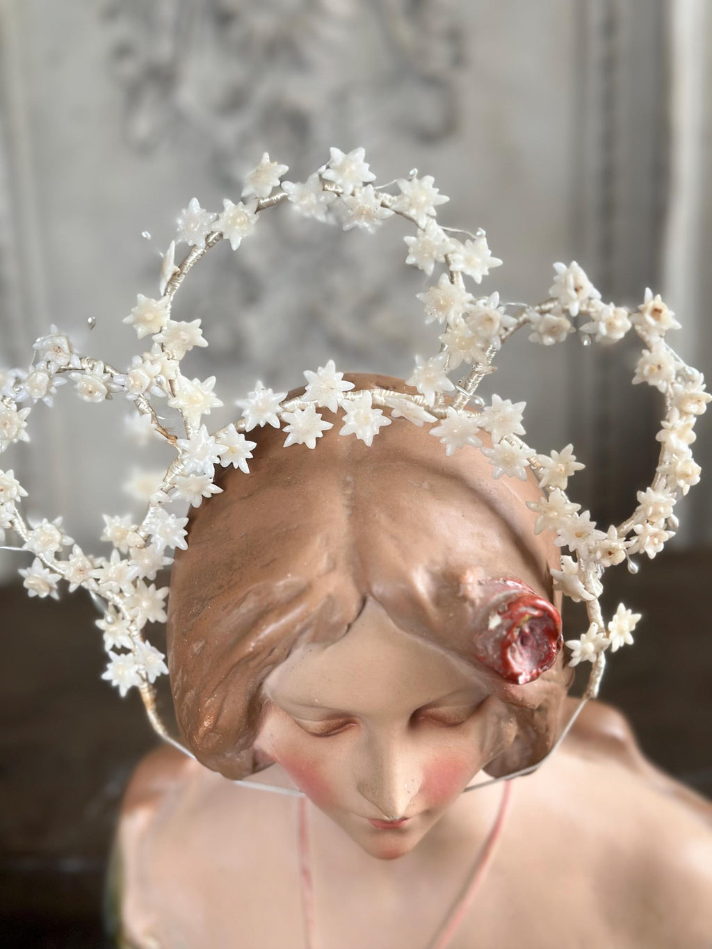 Antique Edwardian large Floral Wax Tiara