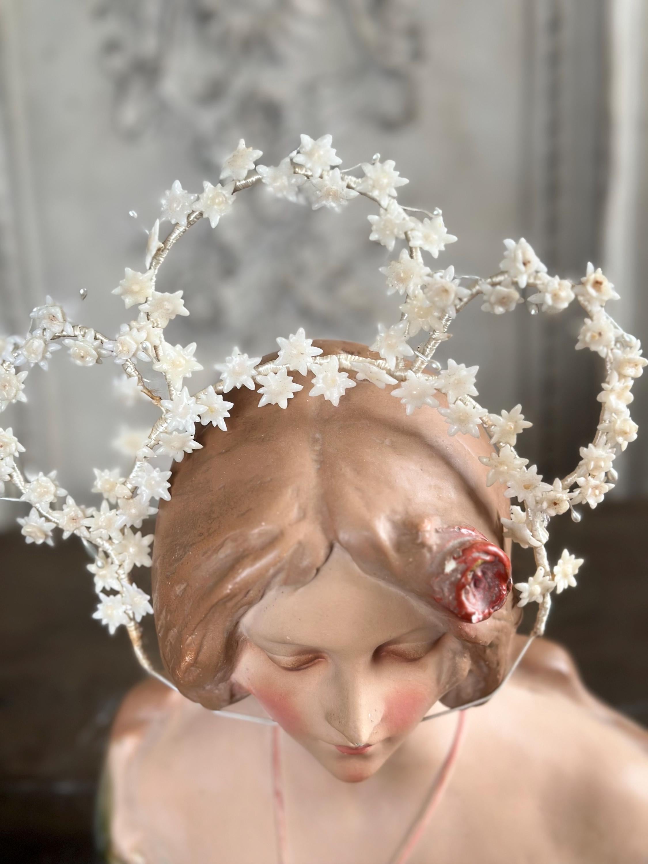 Antique Edwardian large Floral Wax Tiara