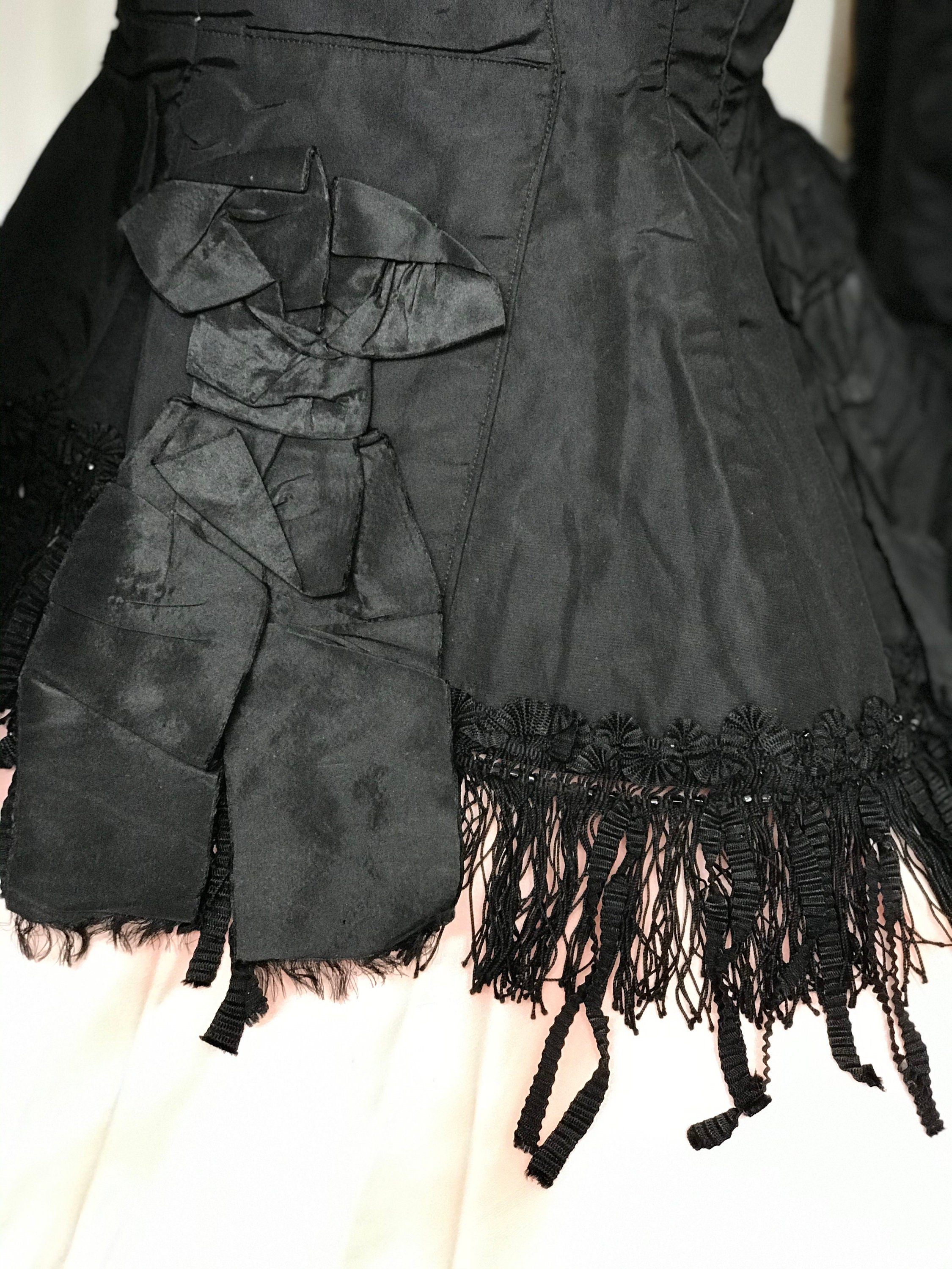 1860s Victorian Black Silk Bodice Jacket with Passementerie
