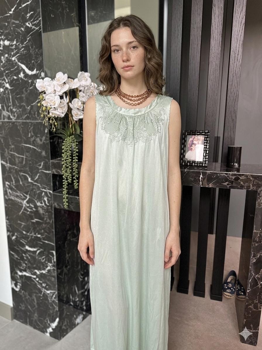 Vintage Green  Silk slip dress – Off-Shoulder Gown