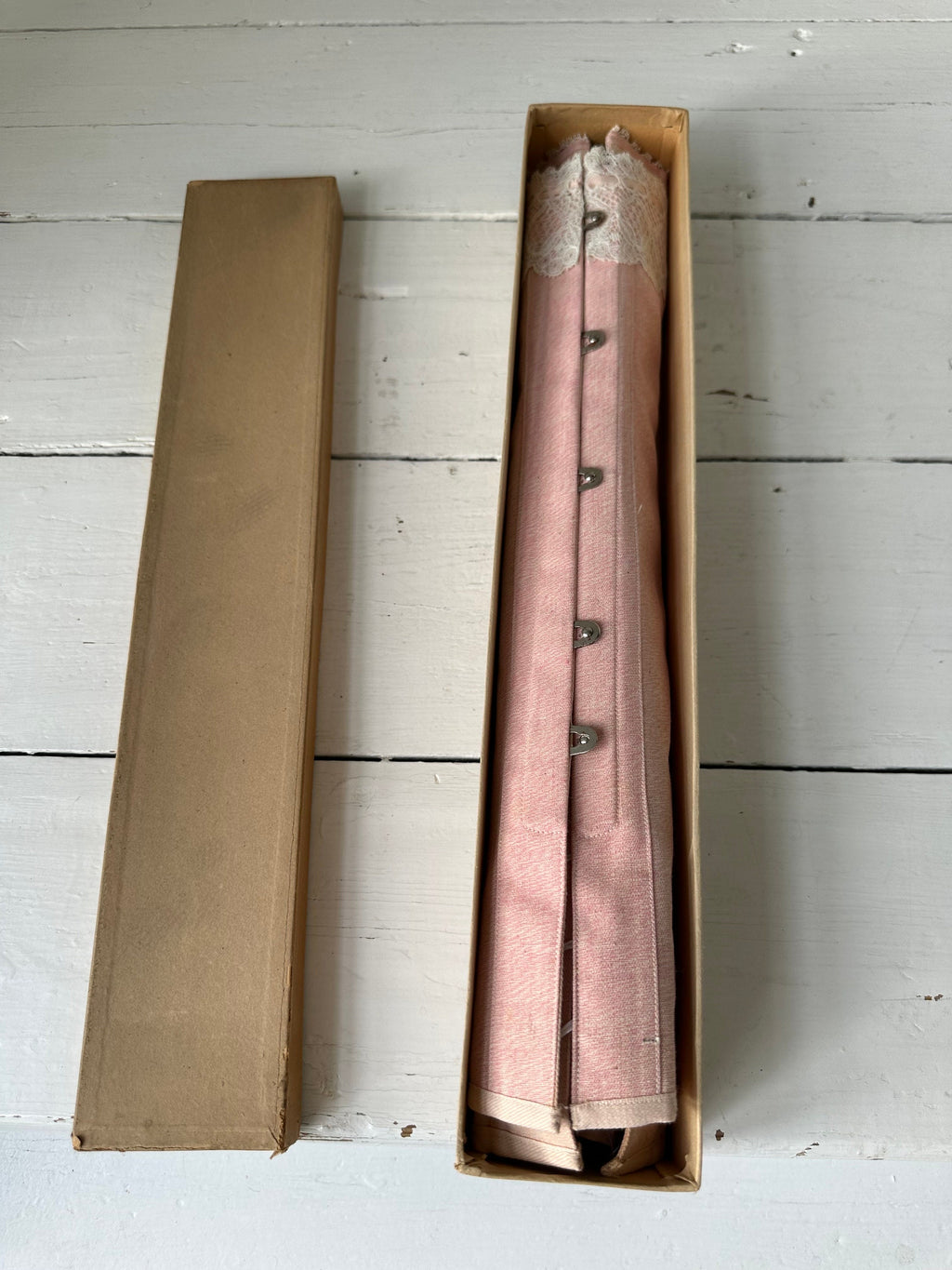 Antique Victorian  Edwardian pink corset in its original box (dead stock)