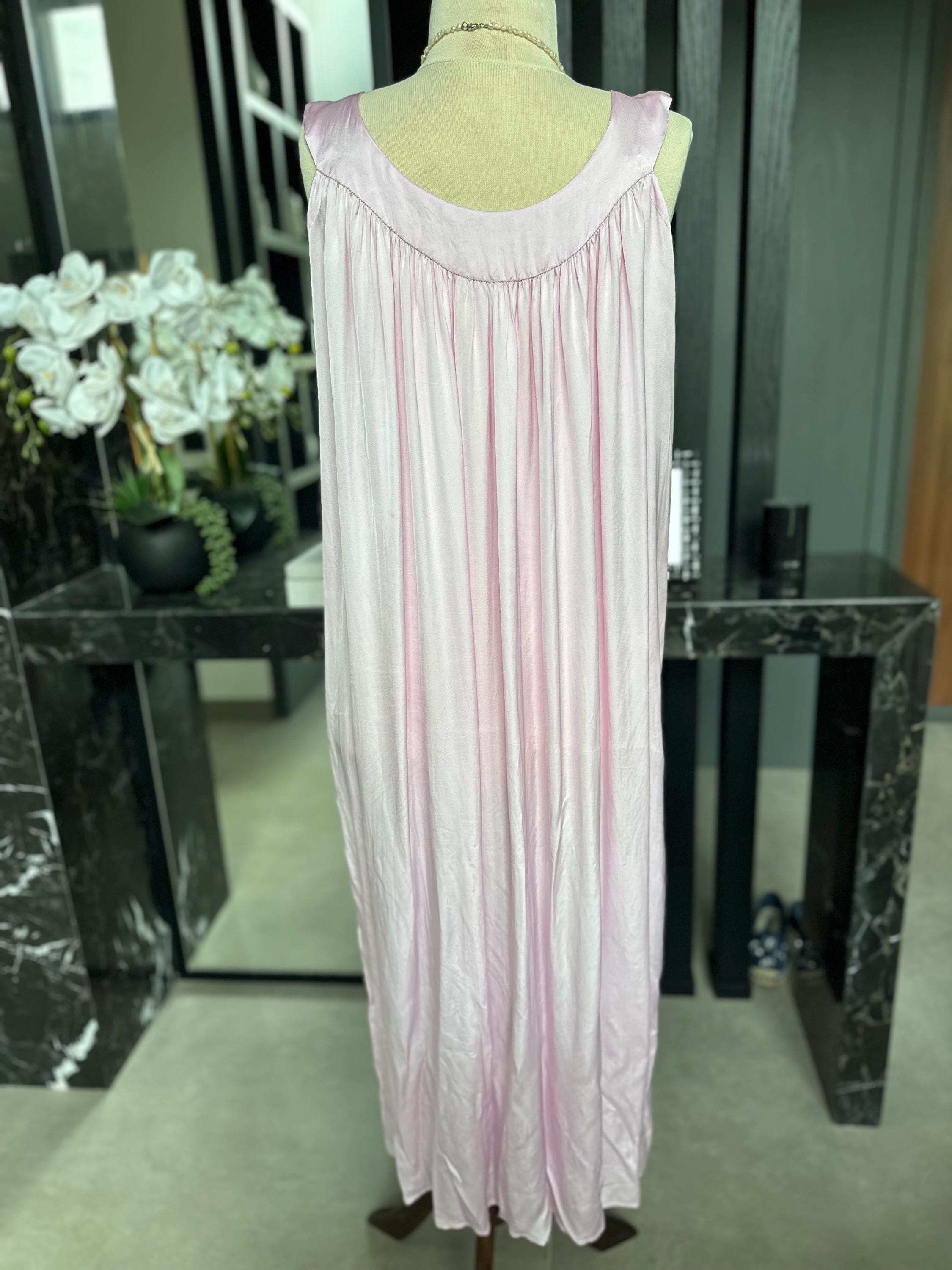 Vintage pink  liquid satin slip dress – Off-Shoulder Gown