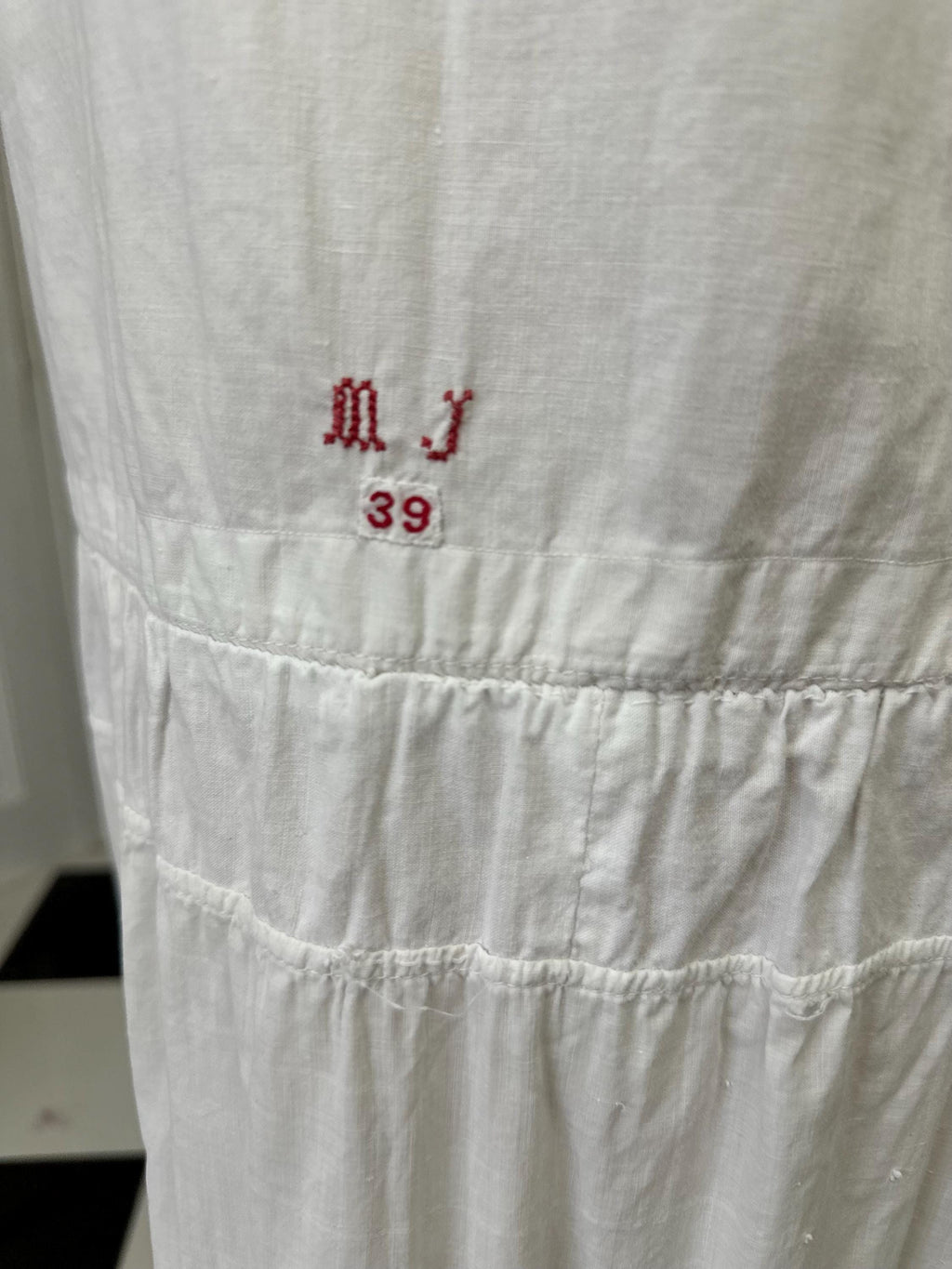 Victorian  Edwardian white under dress with monogram MJ petite in style