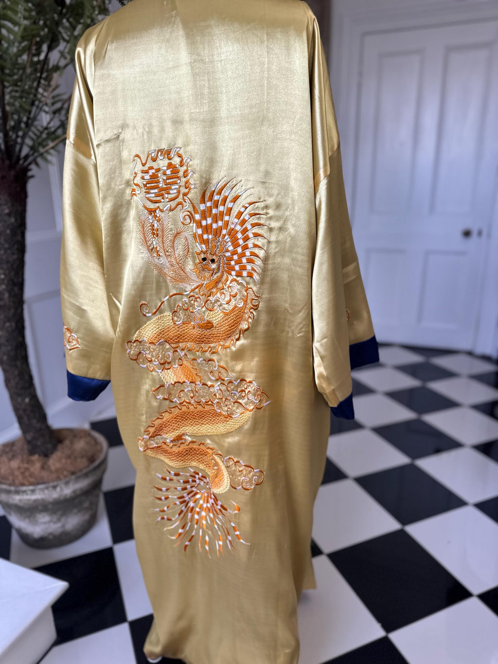 1970s reversible Kimono in yellow and royal blue size XXL