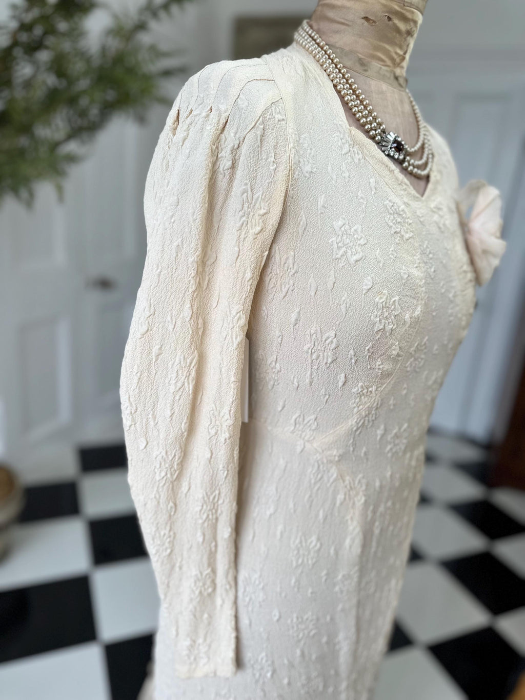 1930s Vintage bias cut wedding dress in peachy cream dress