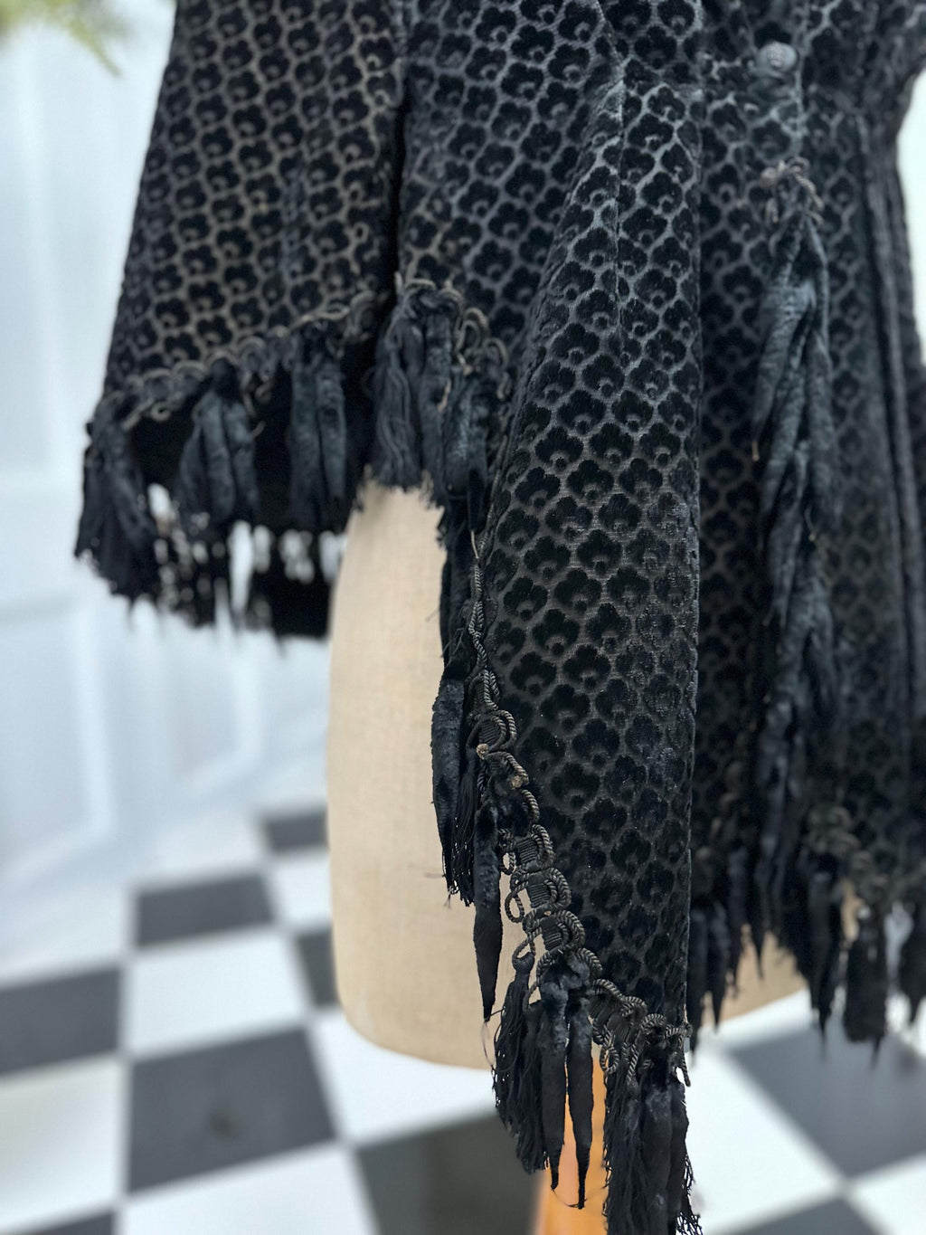 Exquisite 1860s Black Flock Velvet Dolman Cape