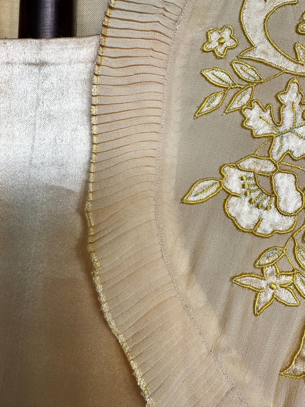 Vintage 1930s yellow Liquid Silk  Hand-Embroidered Charmeuse Bias Cut Gown slip dress