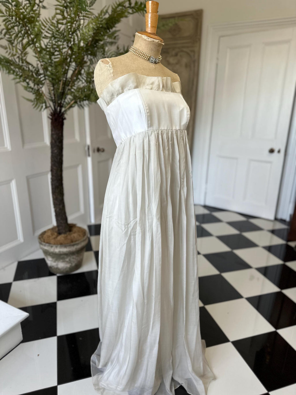 1970s long strapless silk dress
